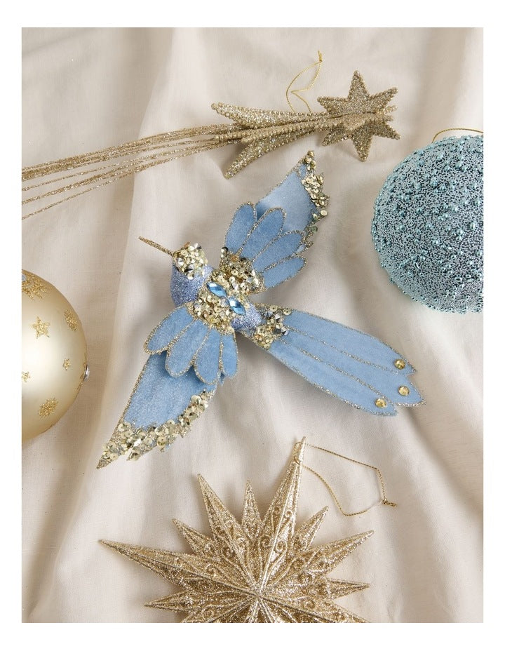 Luxe Christmas Fabric Bird Clip in Blue: 20cm