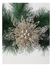 Luxe Christmas Plastic Glitter Flower Clip in Champagne: 19cm
