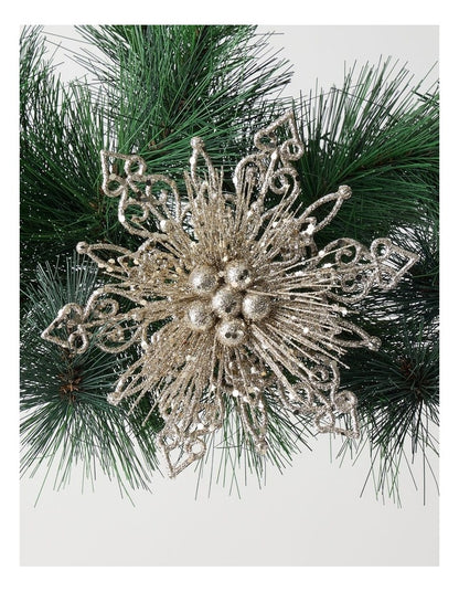 Luxe Christmas Plastic Glitter Flower Clip in Champagne: 19cm