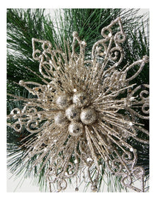 Luxe Christmas Plastic Glitter Flower Clip in Champagne: 19cm