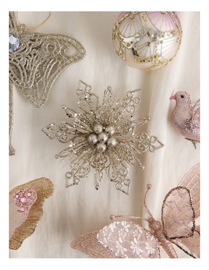 Luxe Christmas Plastic Glitter Flower Clip in Champagne: 19cm