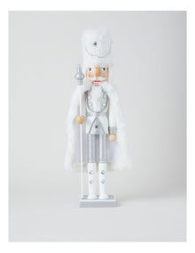 Wooden Oversized Glittered Nutcracker in White: 50cm