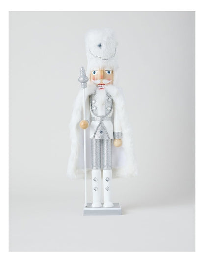 Wooden Oversized Glittered Nutcracker in White: 50cm