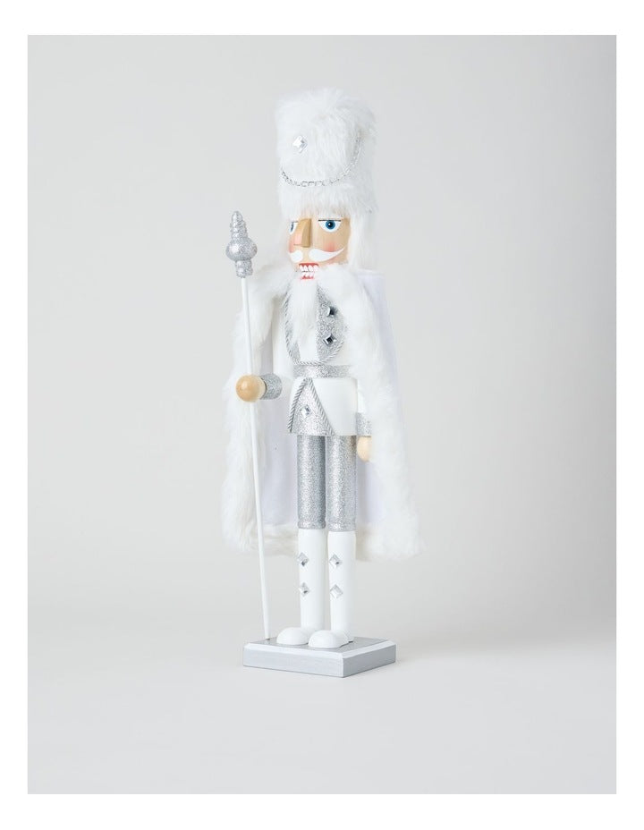 Wooden Oversized Glittered Nutcracker in White: 50cm