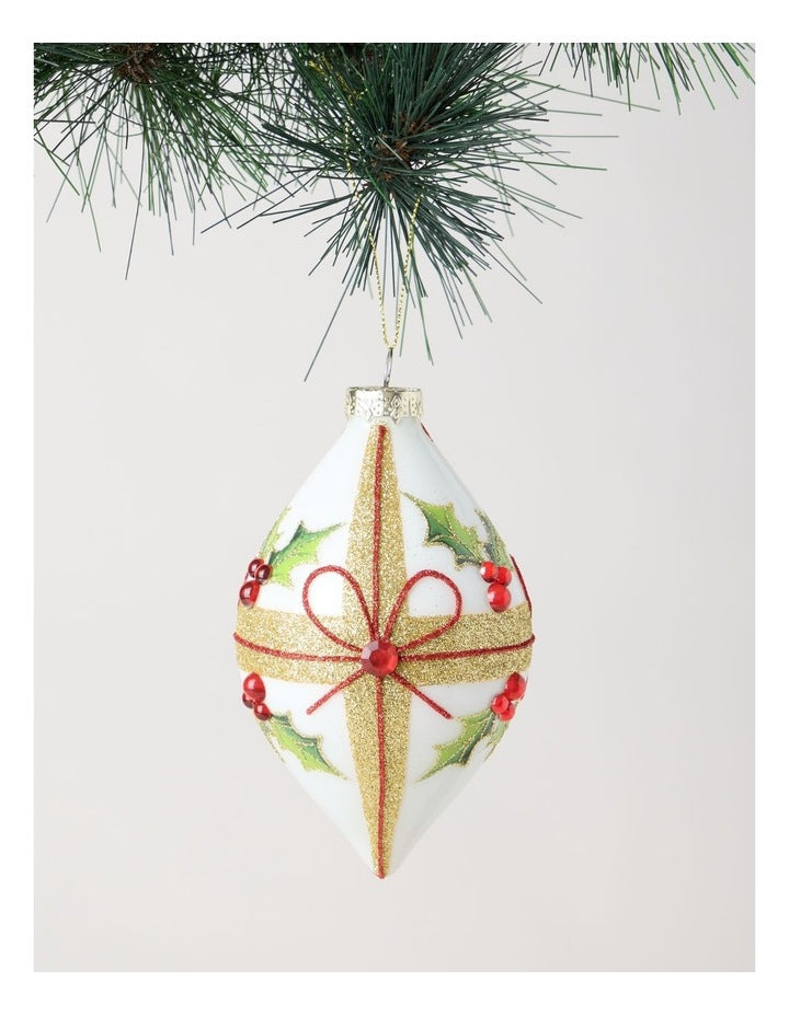 Heirloom Glass Holly Leaf & Bow Finial 14cm in Multi