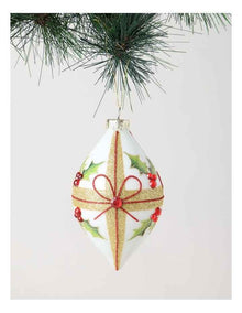 Heirloom Glass Holly Leaf & Bow Finial 14cm in Multi