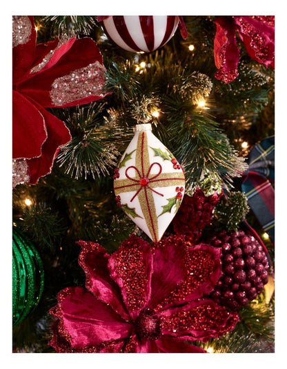 Heirloom Glass Holly Leaf & Bow Finial 14cm in Multi