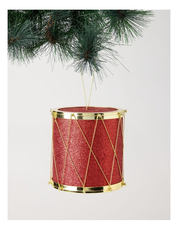 Heirloom Plastic Oversized Glittered Drum in Red: 15cm