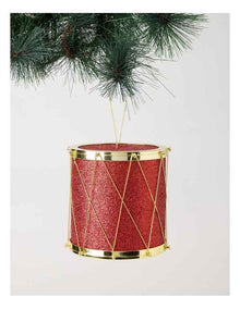 Heirloom Plastic Oversized Glittered Drum in Red: 15cm