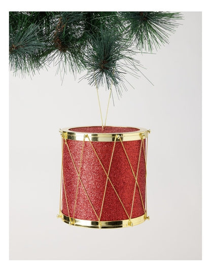 Heirloom Plastic Oversized Glittered Drum in Red: 15cm