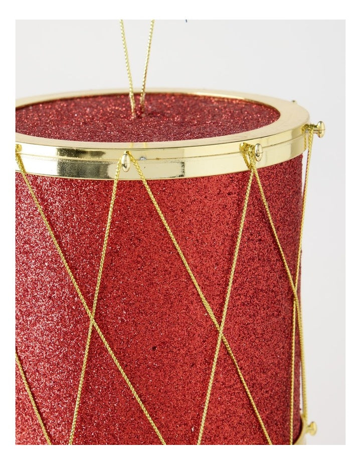 Heirloom Plastic Oversized Glittered Drum in Red: 15cm