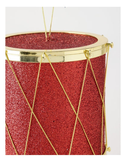 Heirloom Plastic Oversized Glittered Drum in Red: 15cm