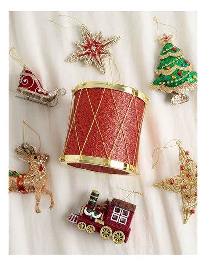Heirloom Plastic Oversized Glittered Drum in Red: 15cm