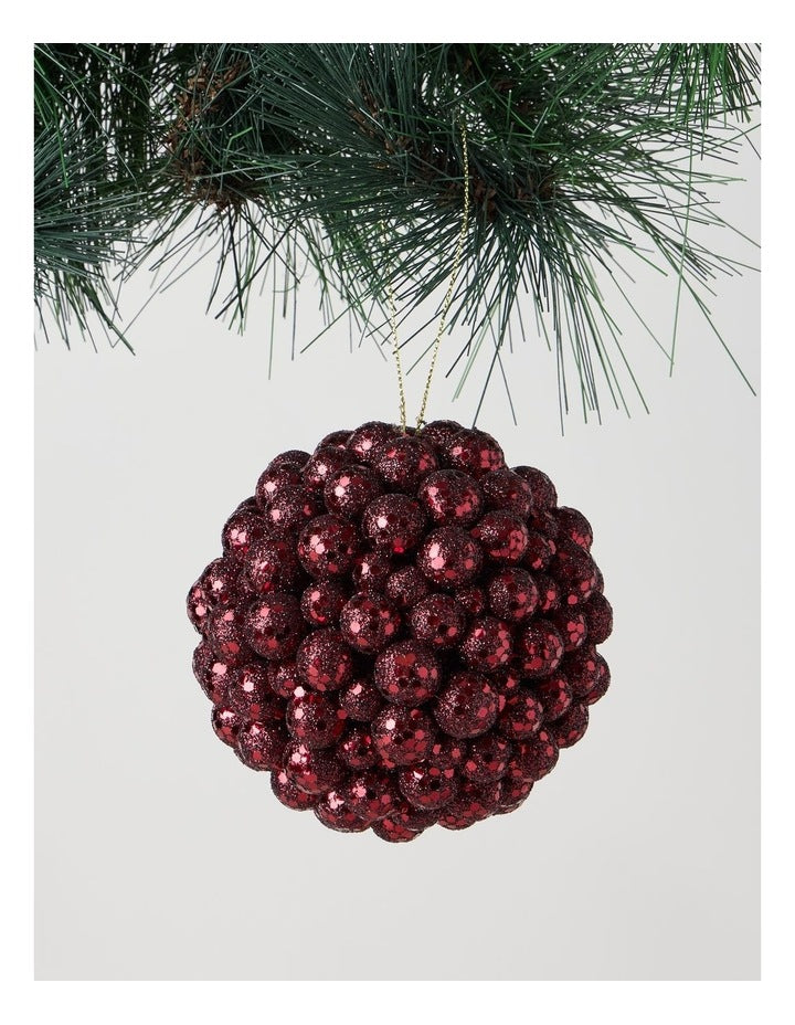 Heirloom Plastic Glitter Berry Bauble in Deep Red: 10cm