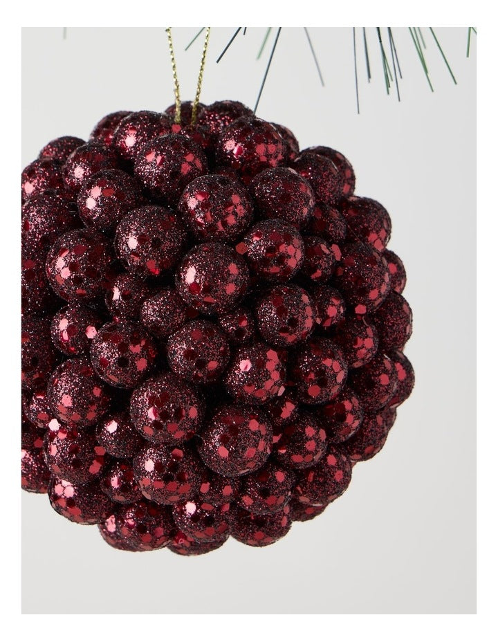 Heirloom Plastic Glitter Berry Bauble in Deep Red: 10cm
