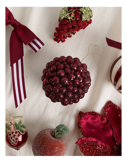 Heirloom Plastic Glitter Berry Bauble in Deep Red: 10cm