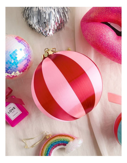 Nostalgia Christmas Oversized Satin Bauble in Pink and Red: 15cm