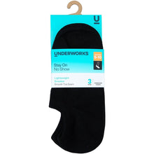 Underworks Ladies No Show Sneaker Socks Size 5-10 Black 3 Pack