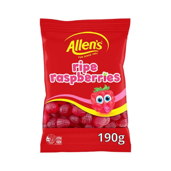 ALLEN'S LOLLIES RIPE RASPBERRIES LOLLY BAG 190G