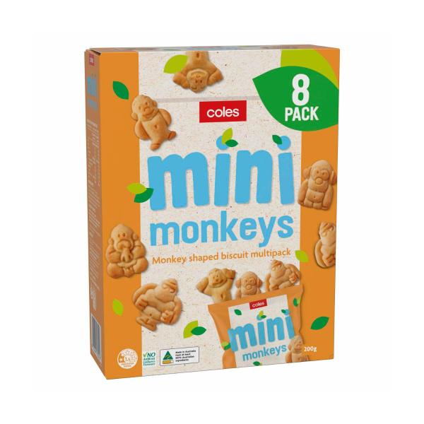 COLES MULTIPACK MINI MONKEY BUTTER BISCUITS 200G