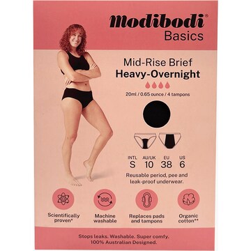 Modibodi Mid Rise Period Underwear Heavy - Overnight Size 10 each