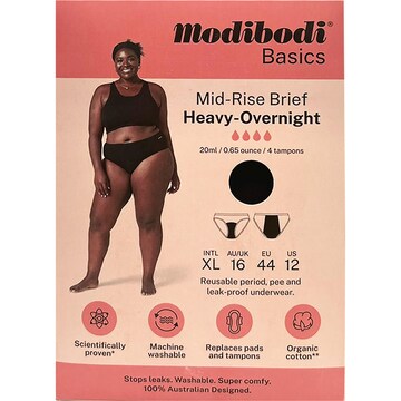 Modibodi Mid Rise Period Underwear Heavy - Overnight Size 16 each