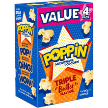 Poppin Microwave Popcorn Triple Butter Flavour Explosion 100g x4 Pack