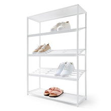 5 Tier White Bamboo Shoe Rack