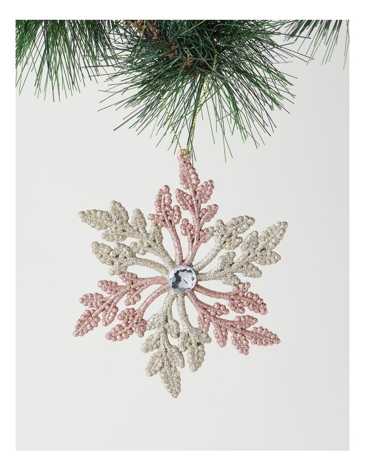 Luxe Christmas Plastic Snowflake Ornament in Pink and Champagne: 14cm