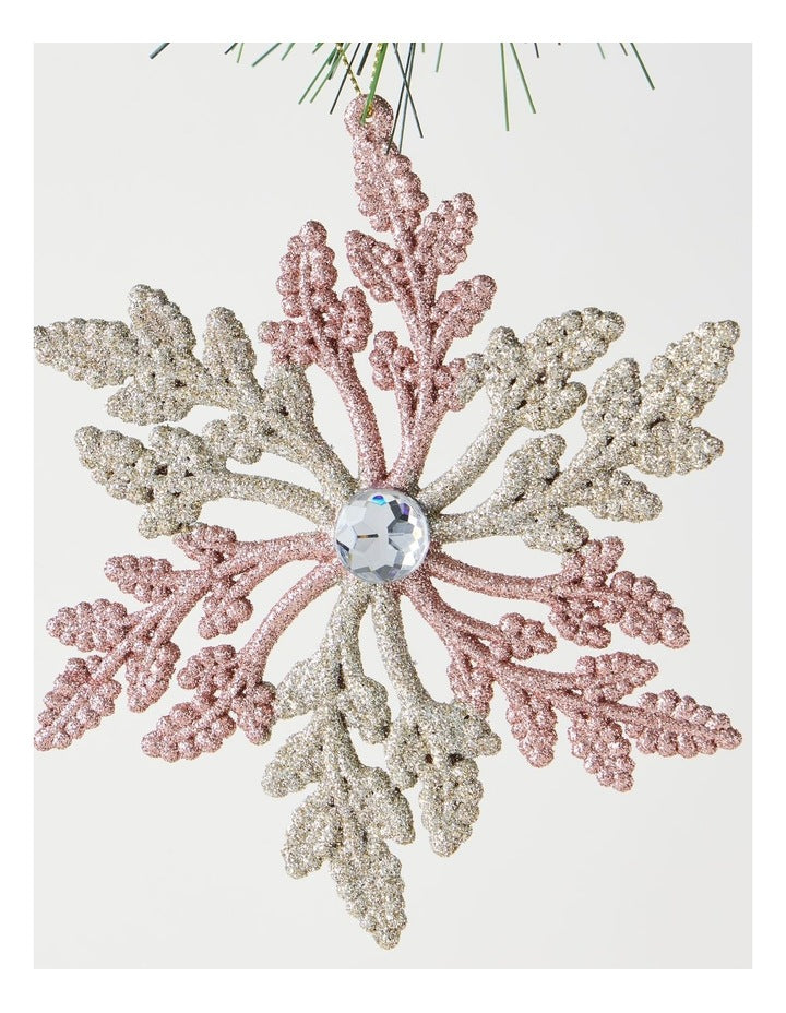 Luxe Christmas Plastic Snowflake Ornament in Pink and Champagne: 14cm