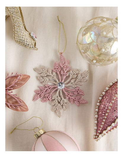 Luxe Christmas Plastic Snowflake Ornament in Pink and Champagne: 14cm