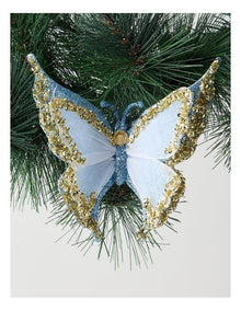 Luxe Christmas Two Toned Glitter Butterfly Clip in Blue and White: 15cm