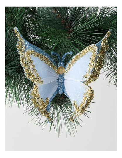 Luxe Christmas Two Toned Glitter Butterfly Clip in Blue and White: 15cm