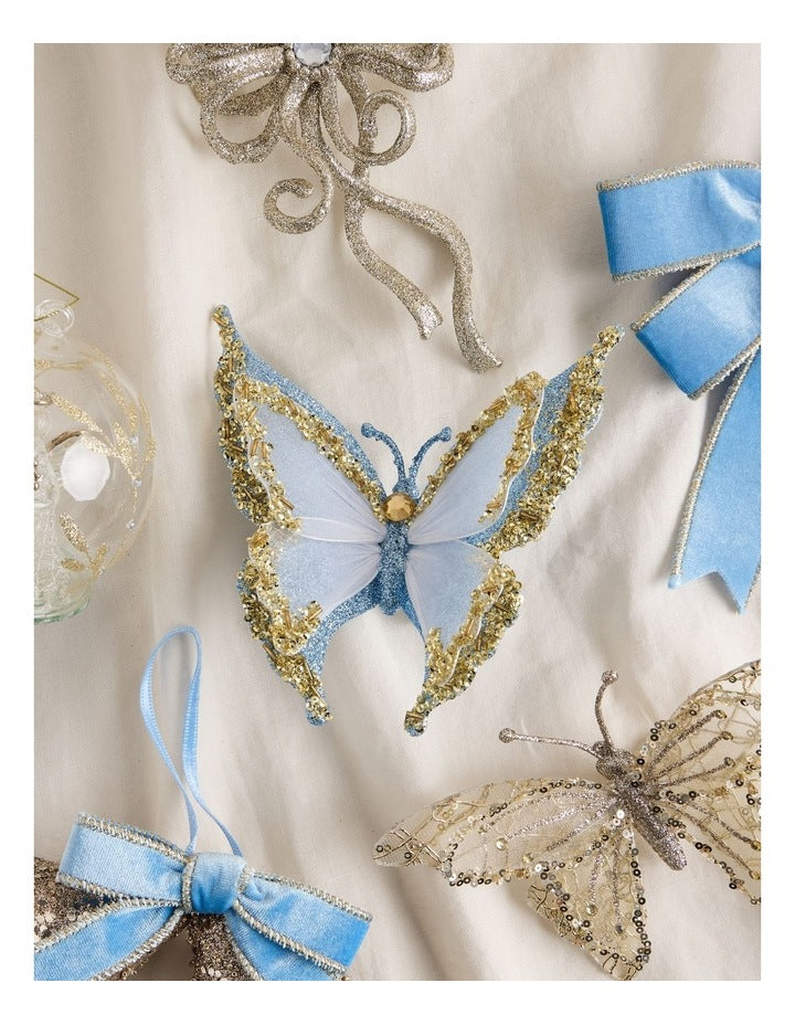 Luxe Christmas Two Toned Glitter Butterfly Clip in Blue and White: 15cm