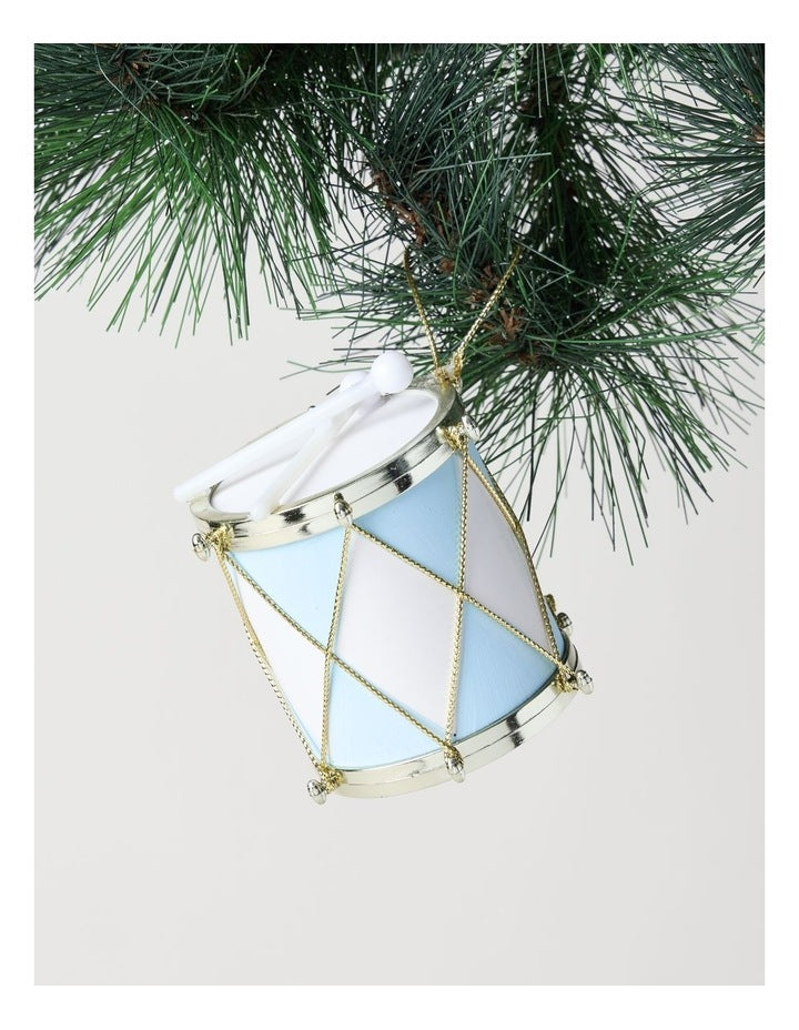 Luxe Christmas Plastic Drum Ornament in Blue: 7cm