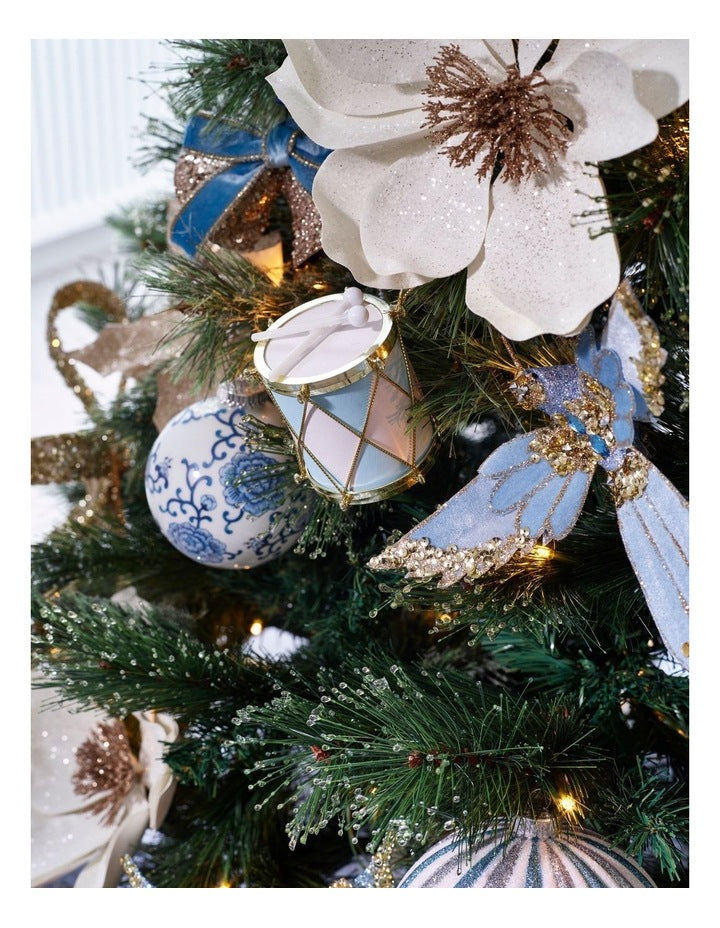 Luxe Christmas Plastic Drum Ornament in Blue: 7cm