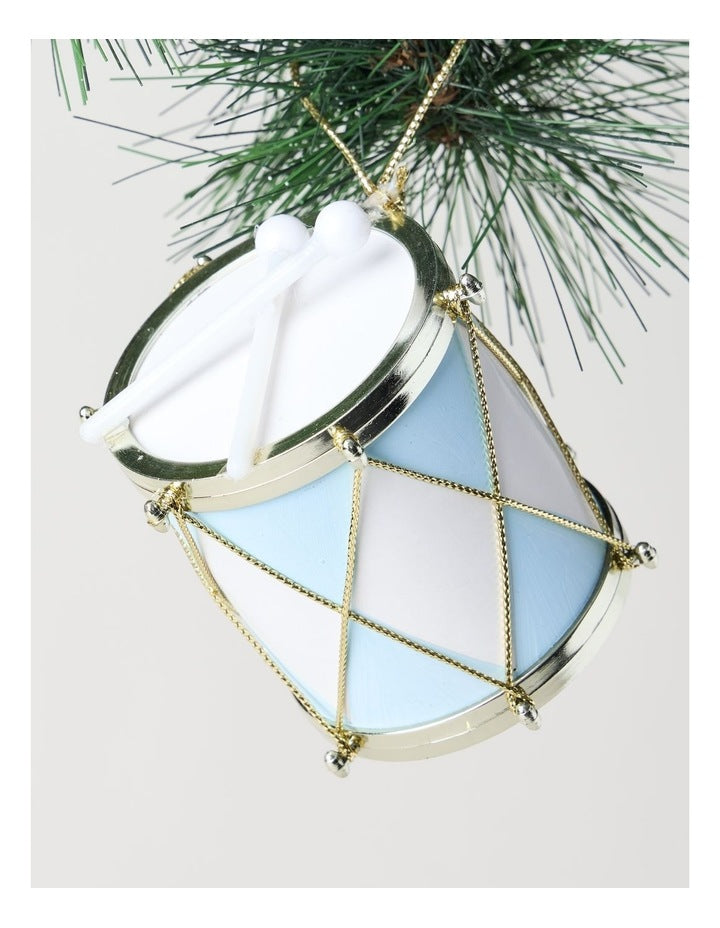 Luxe Christmas Plastic Drum Ornament in Blue: 7cm