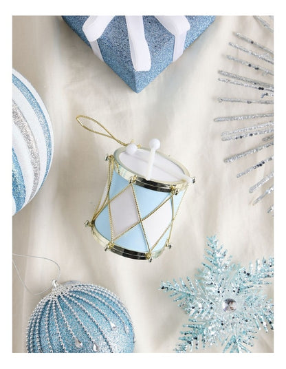 Luxe Christmas Plastic Drum Ornament in Blue: 7cm