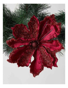 Heirloom Velvet Magnolia Clip with Beads in Red: 22cm