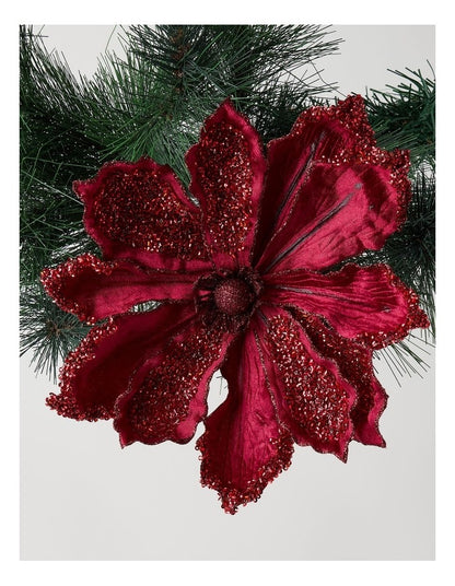 Heirloom Velvet Magnolia Clip with Beads in Red: 22cm