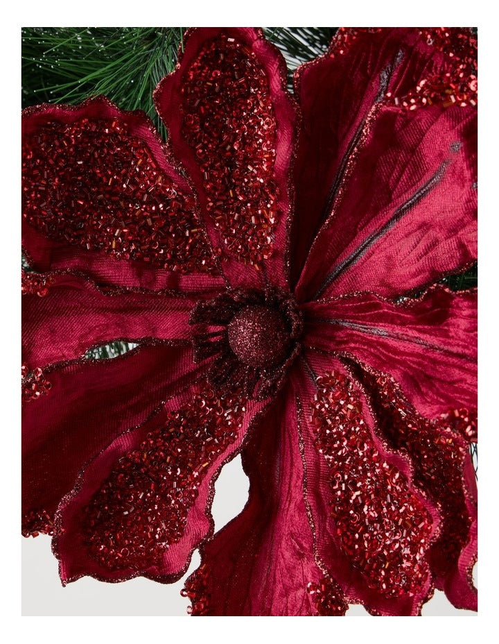 Heirloom Velvet Magnolia Clip with Beads in Red: 22cm