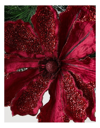 Heirloom Velvet Magnolia Clip with Beads in Red: 22cm