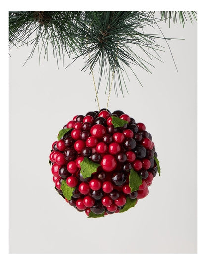 Heirloom Berry with Felt Leaves Ornament in Red: 10cm