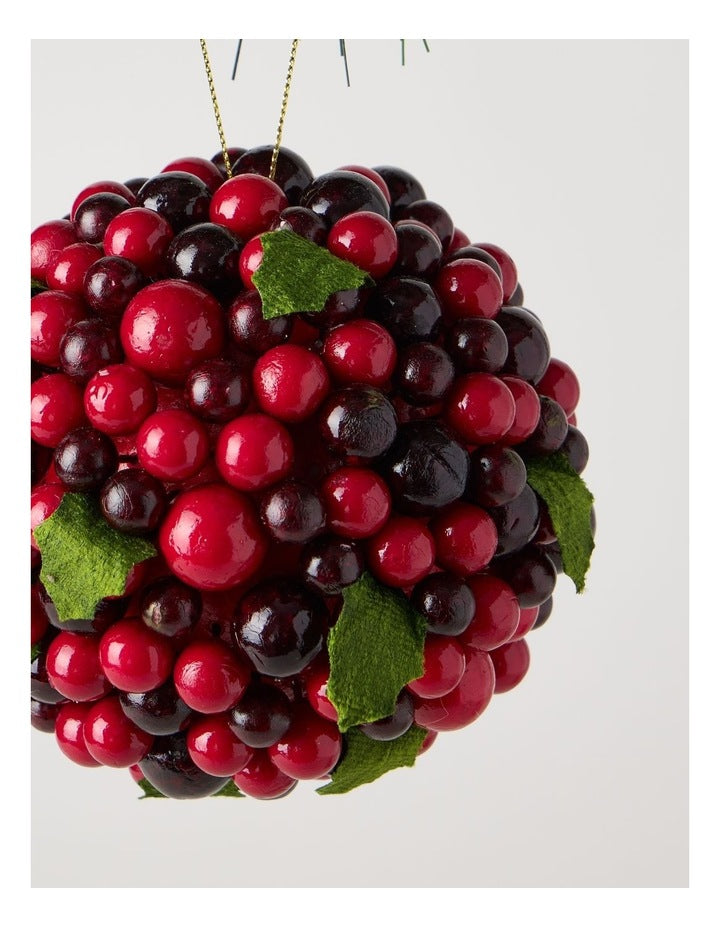 Heirloom Berry with Felt Leaves Ornament in Red: 10cm