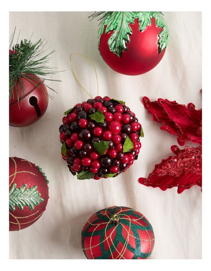 Heirloom Berry with Felt Leaves Ornament in Red: 10cm