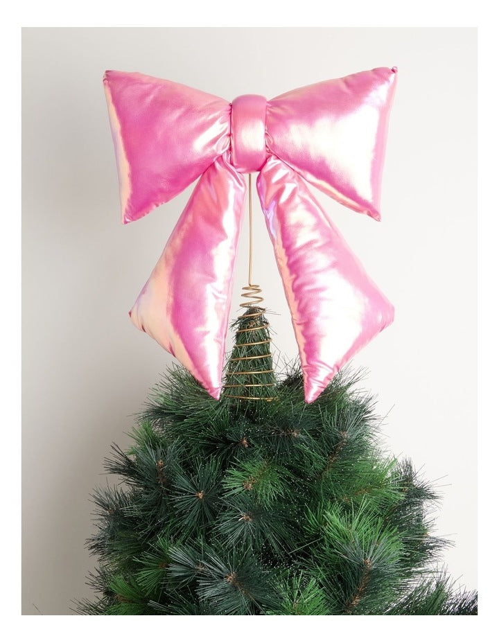 Nostalgia Iridescent Bow Tree Topper in Pink: 38cm
