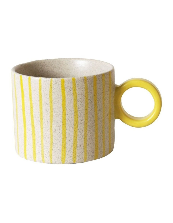 The Fruit Basket Striped Mug Hand Brushed in Yellow 250ml