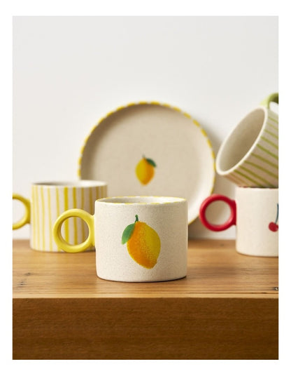 The Fruit Basket Striped Mug Hand Brushed in Yellow 250ml