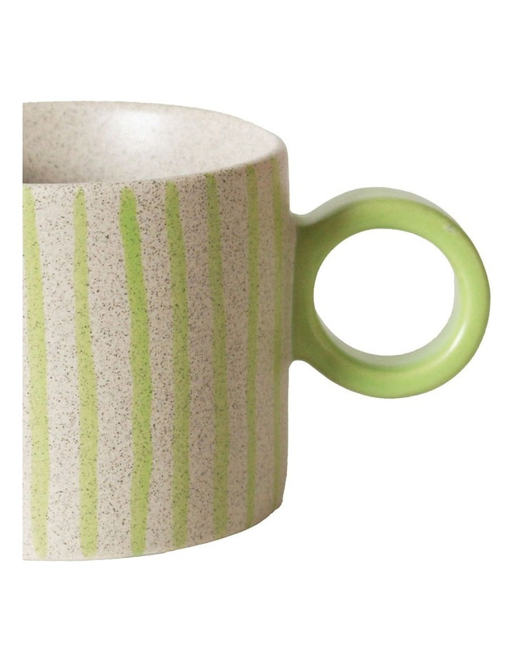 The Fruit Basket Striped Mug Hand Brushed in Green 250ml