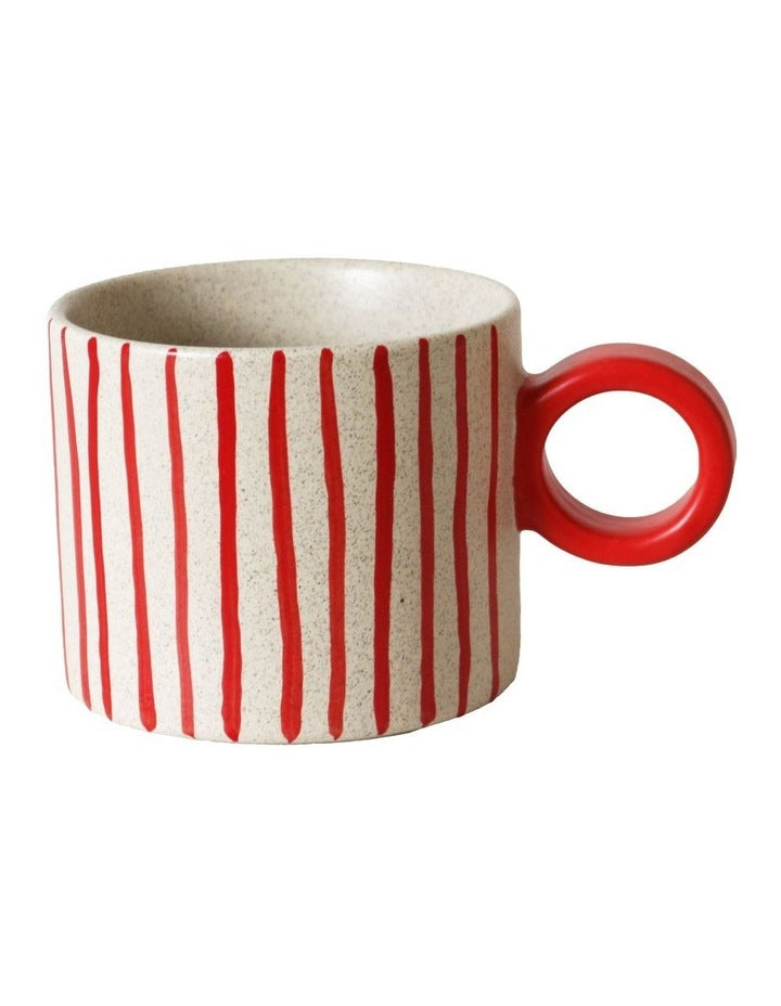 The Fruit Basket Striped Mug Hand Brushed in Red 250ml